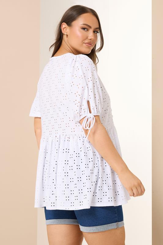 Evans YOURS Curve White Broderie Anglaise Tie Front Peplum Top