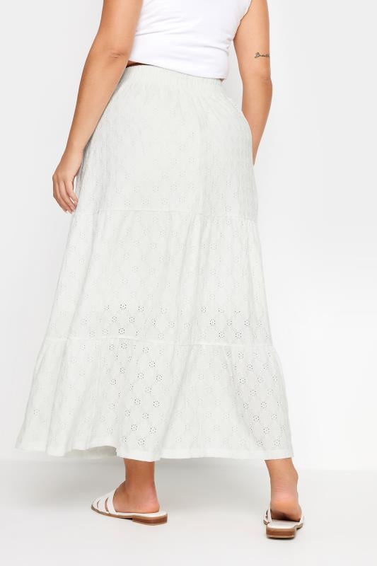 Evans YOURS Curve White Broderie Anglaise Tiered Maxi Skirt