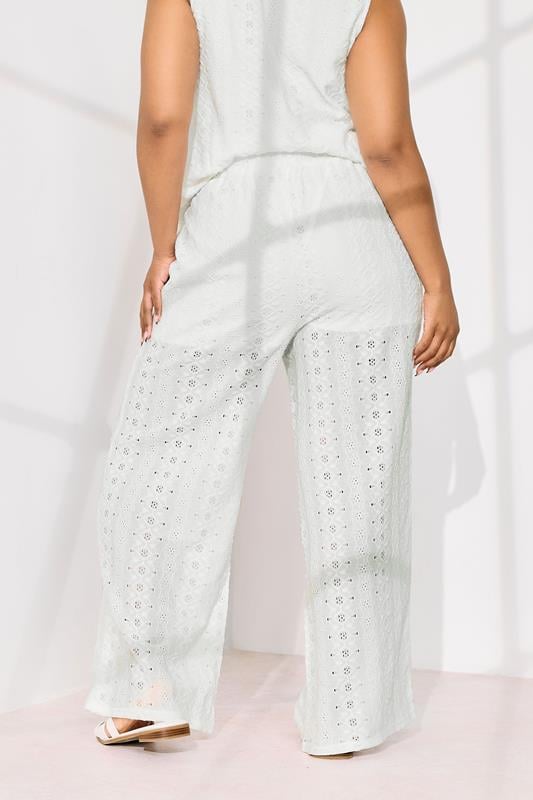 Evans YOURS Curve White Broderie Anglaise Wide Leg Trousers