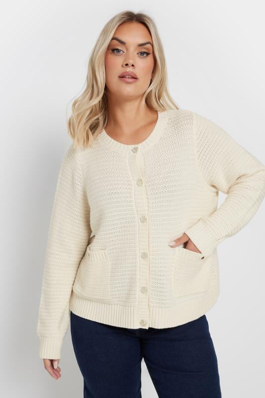 Evans YOURS Curve White Button Through Pocket Cardigan