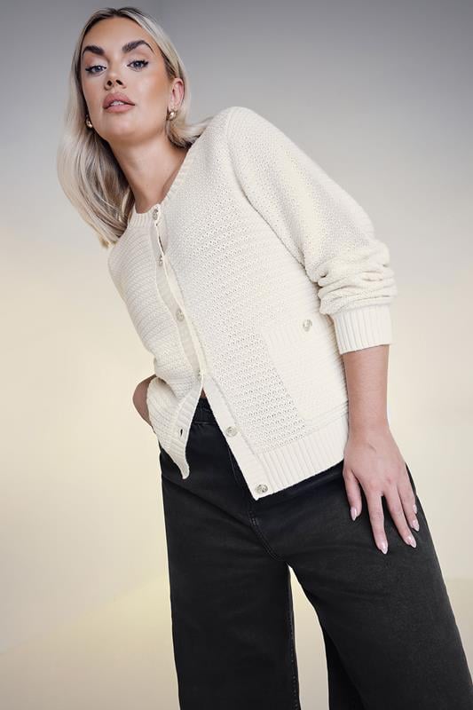evans YOURS Curve White Button Through Pocket Cardigan