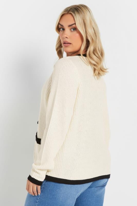 Evans YOURS Curve White Contrast Bow Tie Front Knitted Cardigan