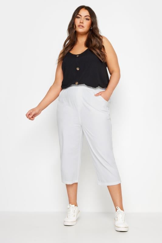 Evans YOURS Curve White Cool Cotton Cropped Trousers