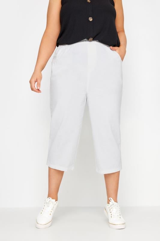 evans YOURS Curve White Cool Cotton Cropped Trousers