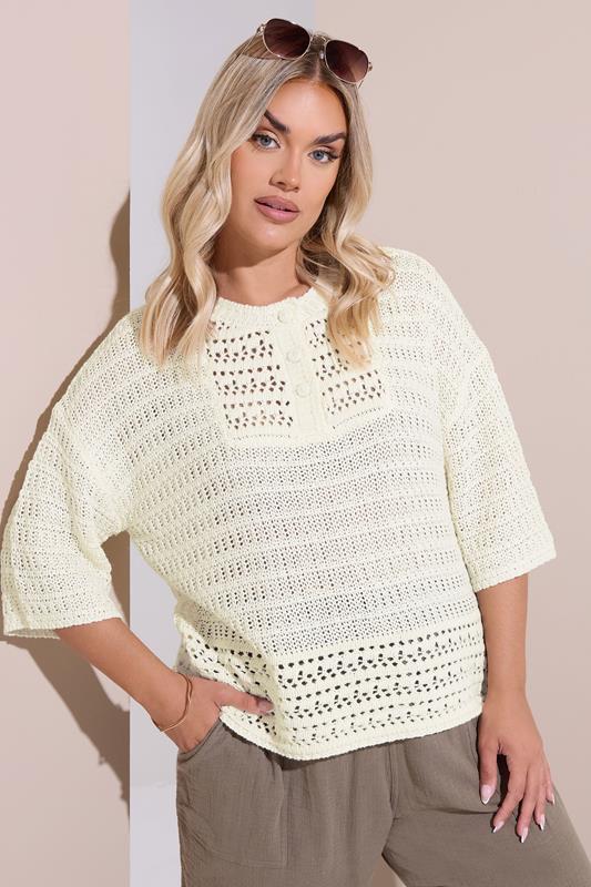 Evans YOURS Curve White Crochet Button Through Jumper