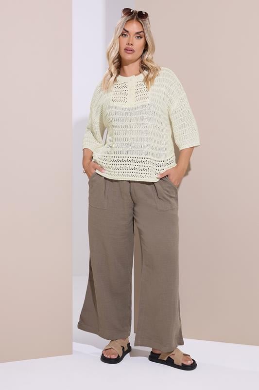 Evans YOURS Curve White Crochet Button Through Jumper