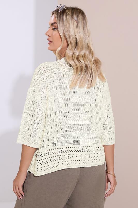 Evans YOURS Curve White Crochet Button Through Jumper