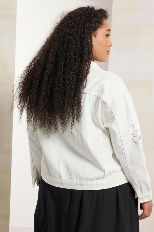 Evans YOURS Curve White Distressed Western Denim Jacket