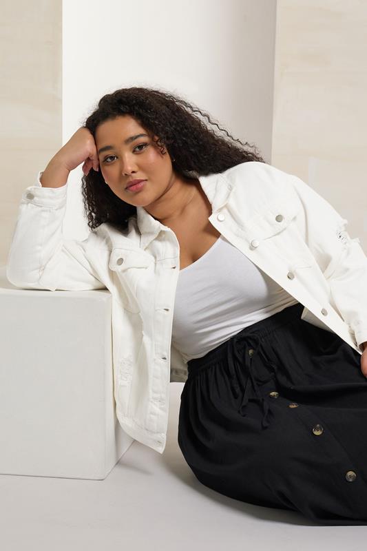 evans YOURS Curve White Distressed Western Denim Jacket