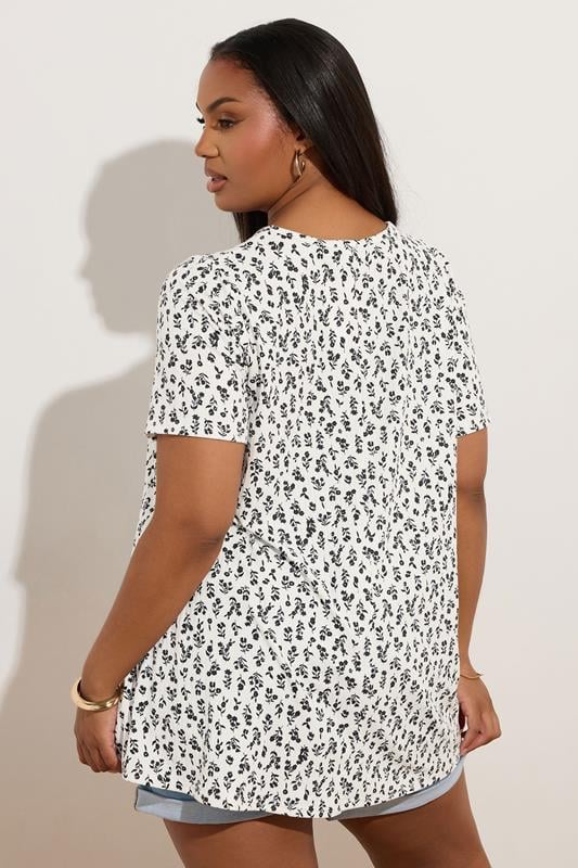Evans YOURS Curve White Ditsy Floral Ribbed Swing T-Shirt
