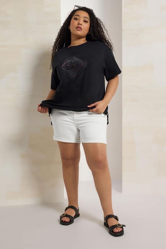 Evans YOURS Curve White Elasticated Stretch Denim Shorts