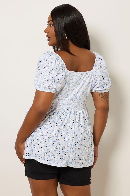 Evans YOURS Curve White Floral Broderie Anglaise Peplum Top