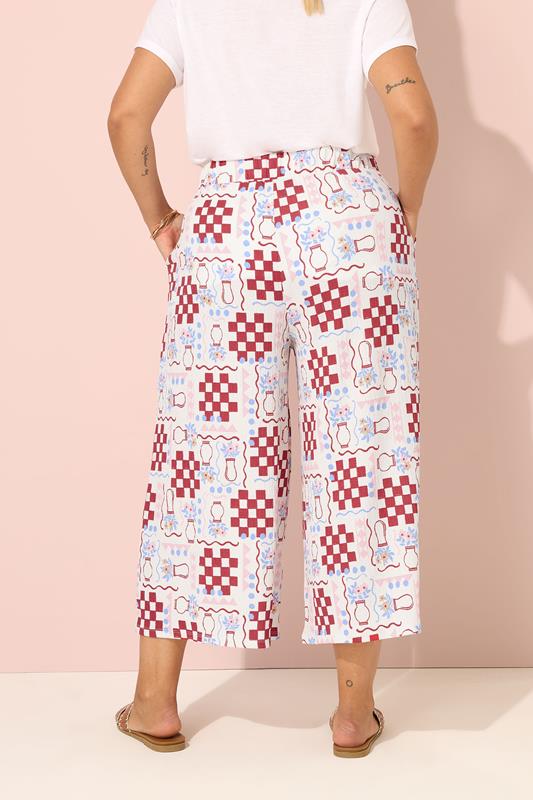 Evans YOURS Curve White Floral Check Crinkle Midaxi Culottes