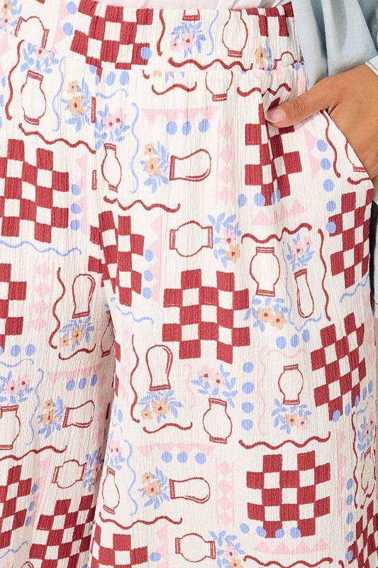Evans YOURS Curve White Floral Check Crinkle Midaxi Culottes