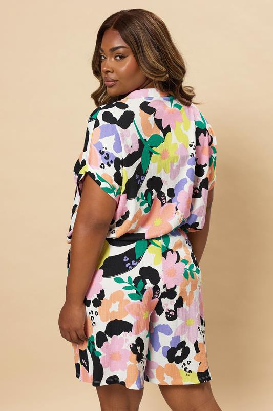 Evans YOURS Curve White Floral Textured Jersey Shorts