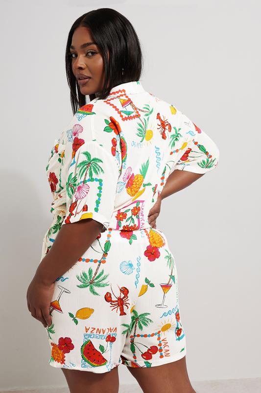 Evans YOURS Curve White Graphic Postcard Print Crinkle Shorts