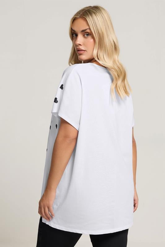 Evans YOURS Curve White Heart Print Slash Detail Top