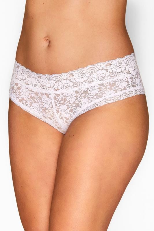 evans YOURS Curve White Lace Low Rise Brazilian Knickers