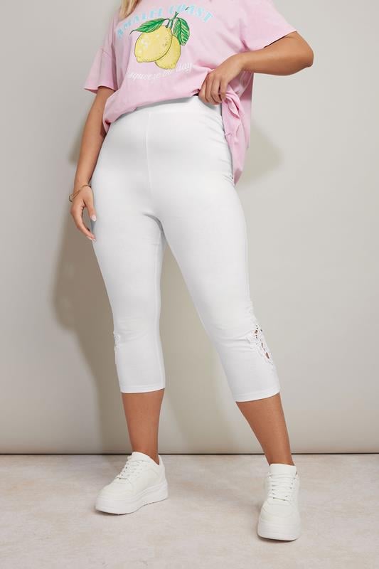Evans YOURS Curve White Lace Stretch Cropped Leggings