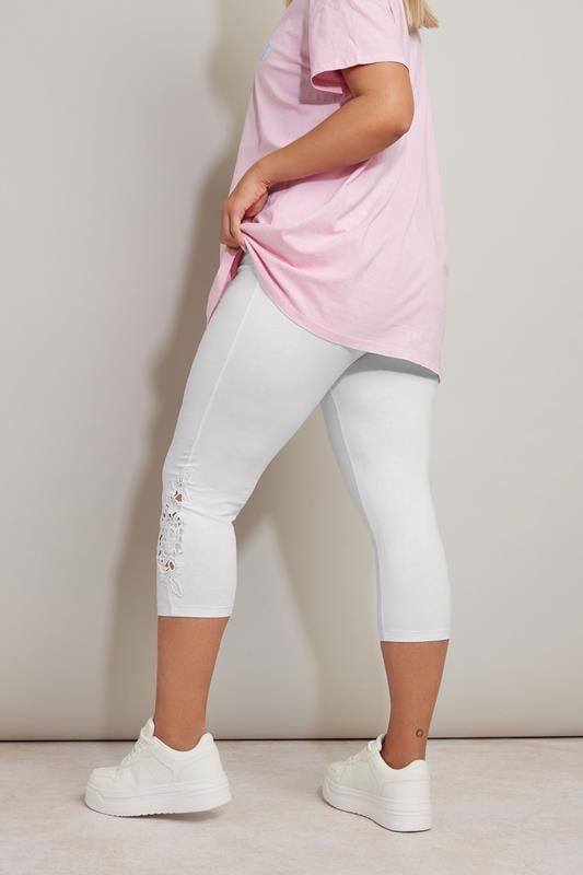 Evans YOURS Curve White Lace Stretch Cropped Leggings