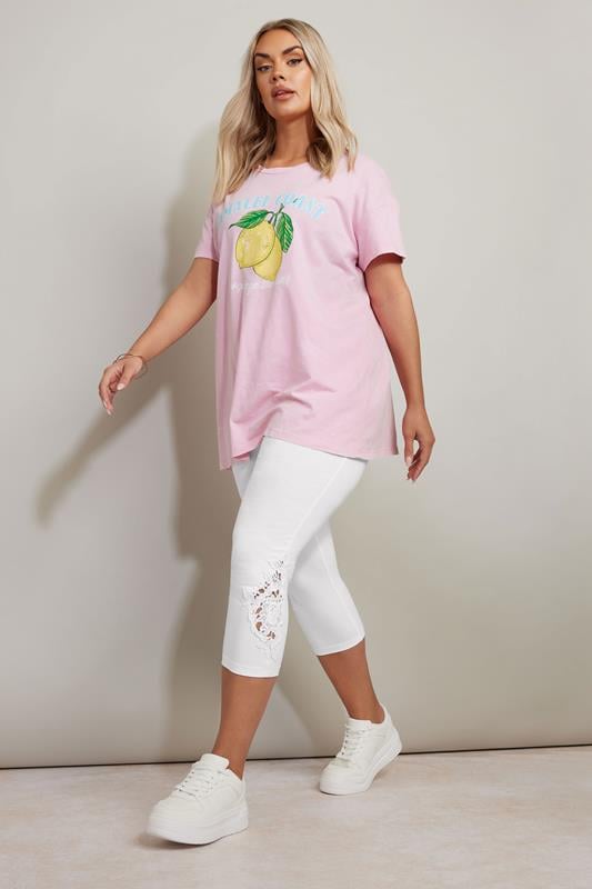 Evans YOURS Curve White Lace Stretch Cropped Leggings