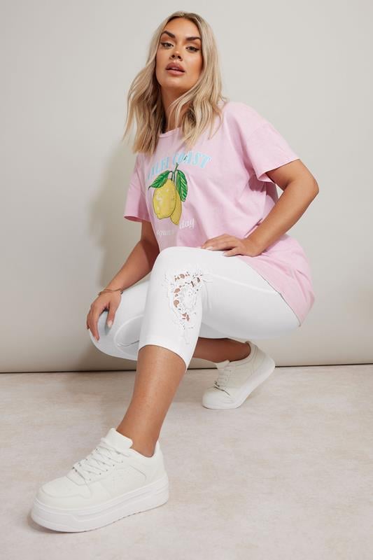 evans YOURS Curve White Lace Stretch Cropped Leggings