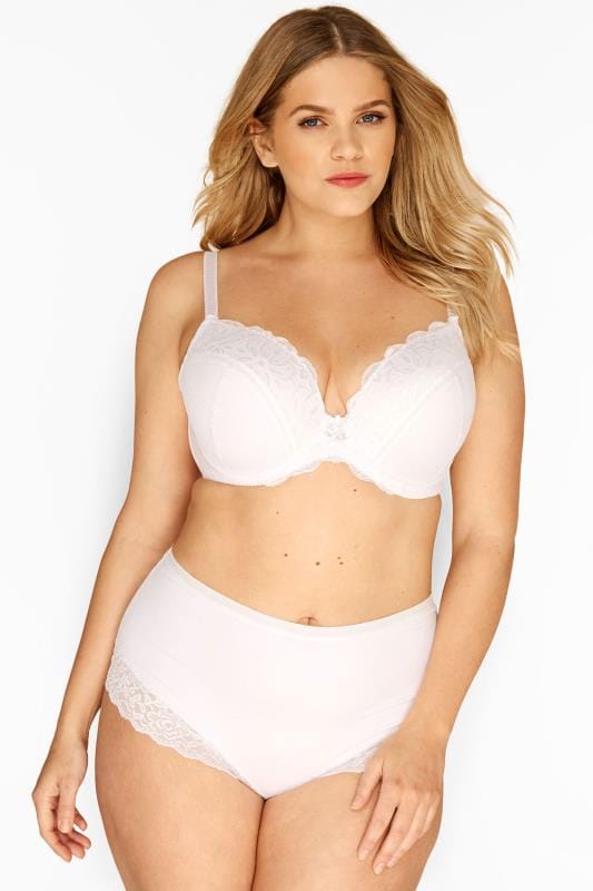 Evans YOURS Curve White Lace Trim High Leg Knickers