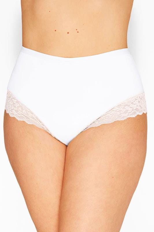 evans YOURS Curve White Lace Trim High Leg Knickers