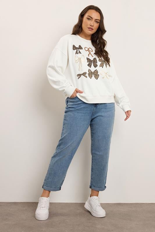 Evans YOURS Curve White Leopard Foil Bow Sweatshirt