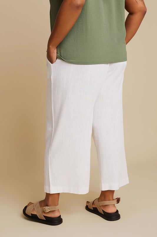 Evans YOURS Curve White Linen Cropped Wide Leg Trousers