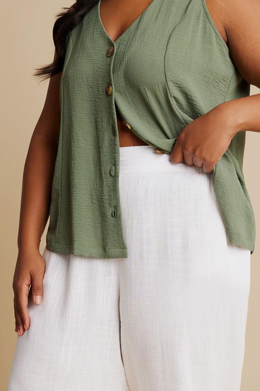 Evans YOURS Curve White Linen Cropped Wide Leg Trousers