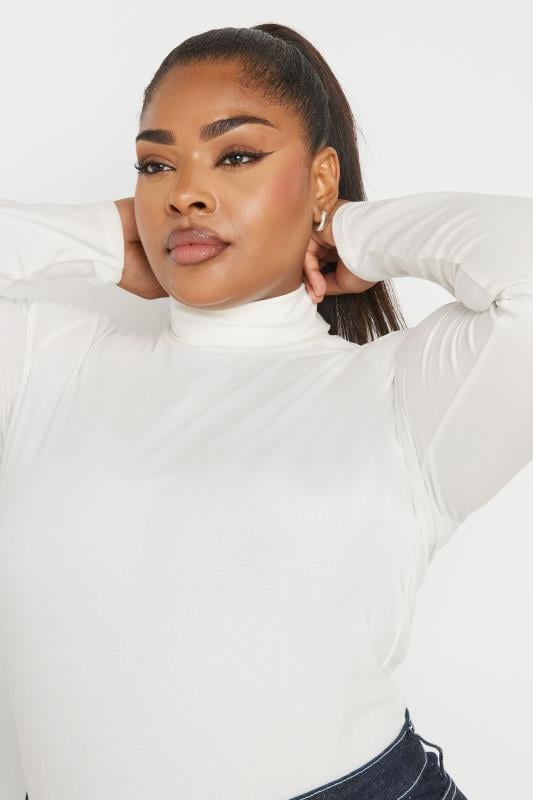 Evans YOURS Curve White Long Sleeve Turtle Neck Top