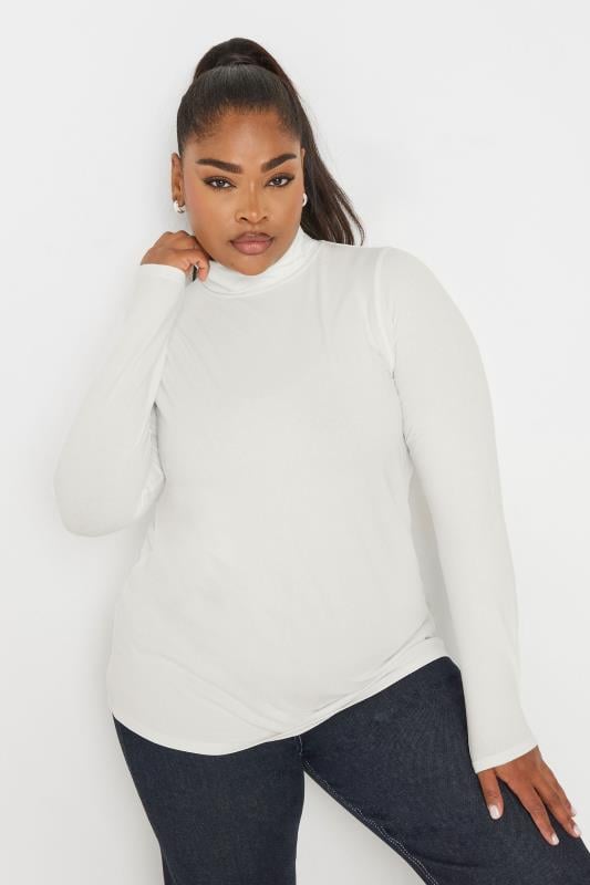 evans YOURS Curve White Long Sleeve Turtle Neck Top