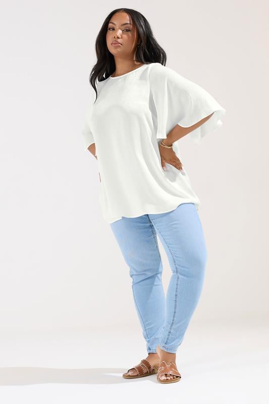 Evans YOURS Curve White Metallic Angel Sleeve Blouse