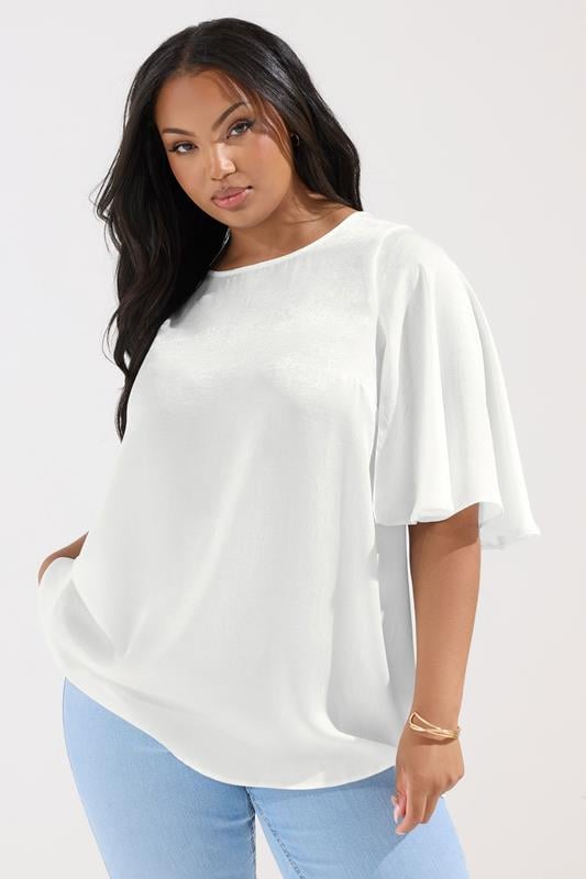 evans YOURS Curve White Metallic Angel Sleeve Blouse