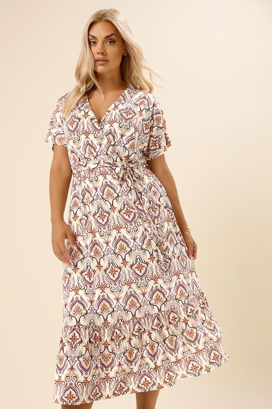 Evans YOURS Curve White Paisley Print Midaxi Wrap Dress