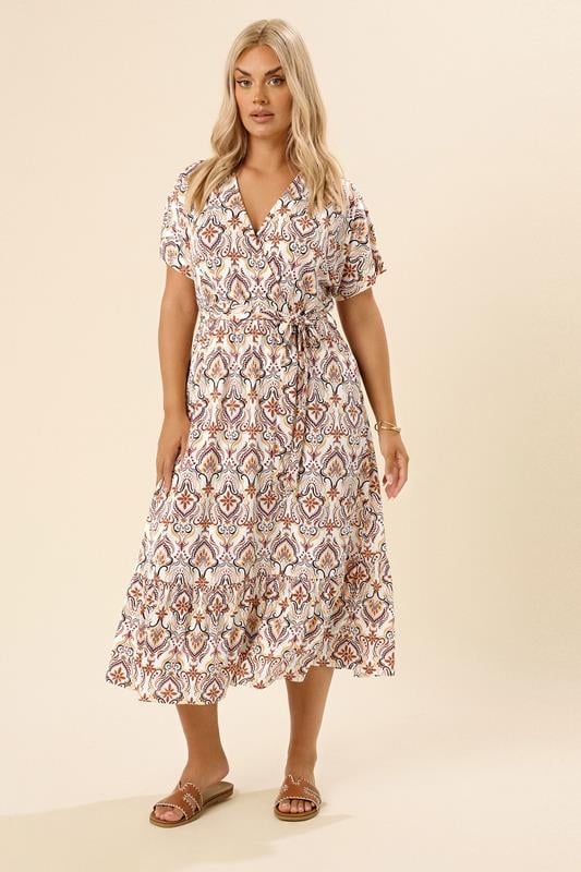 evans YOURS Curve White Paisley Print Midaxi Wrap Dress
