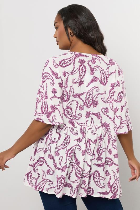Evans YOURS Curve White Paisley Print Tie Front Top