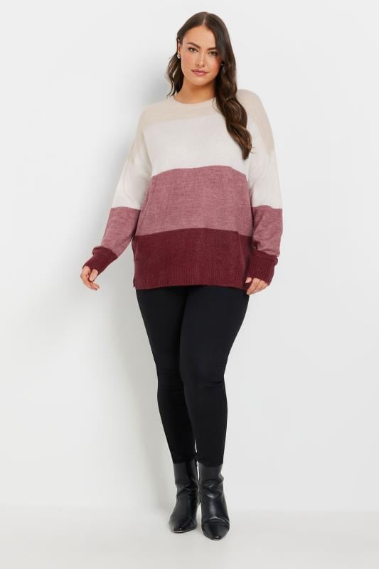 Evans YOURS Curve White & Red Colourblock Stripe Jumper