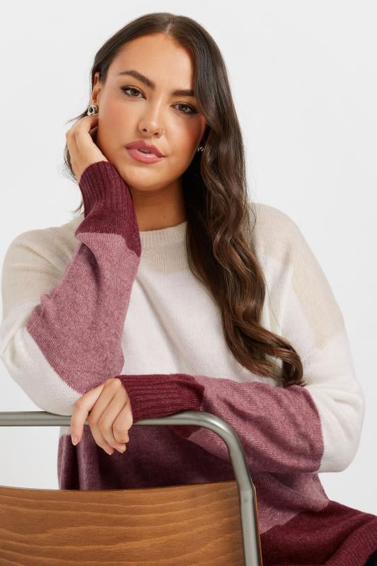 Evans YOURS Curve White & Red Colourblock Stripe Jumper