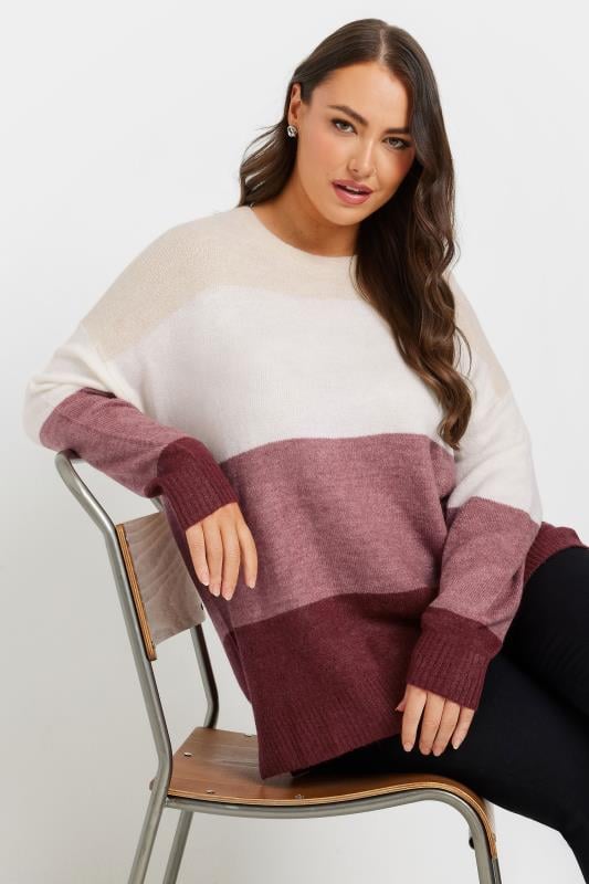 evans YOURS Curve White & Red Colourblock Stripe Jumper