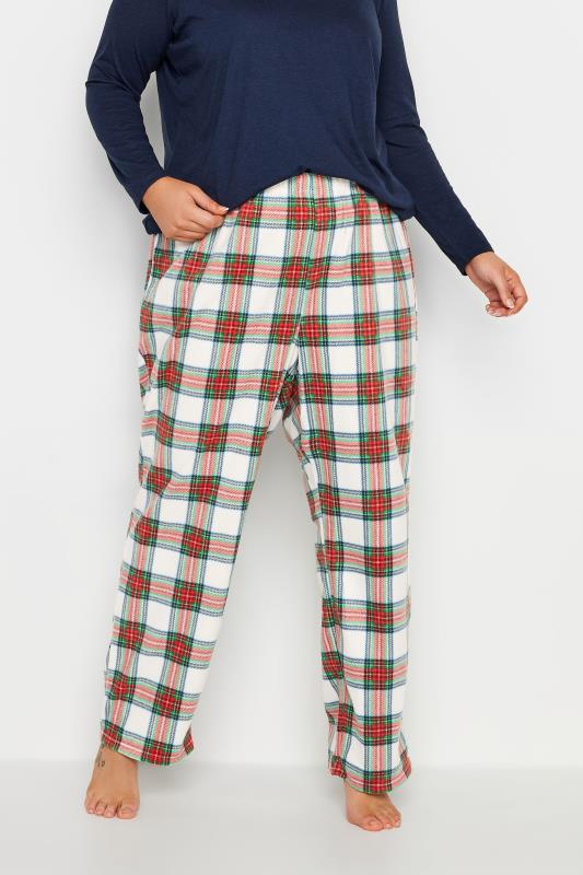 Evans YOURS Curve White & Red Tartan Print Pyjama Bottoms