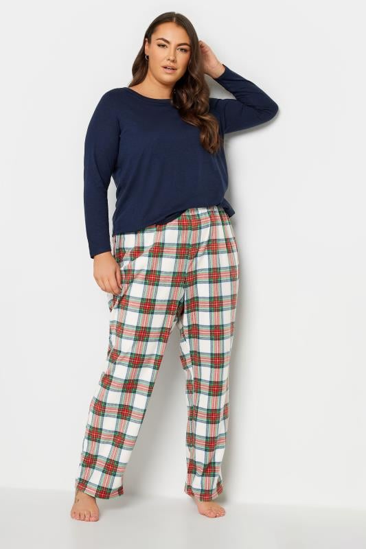 Evans YOURS Curve White & Red Tartan Print Pyjama Bottoms