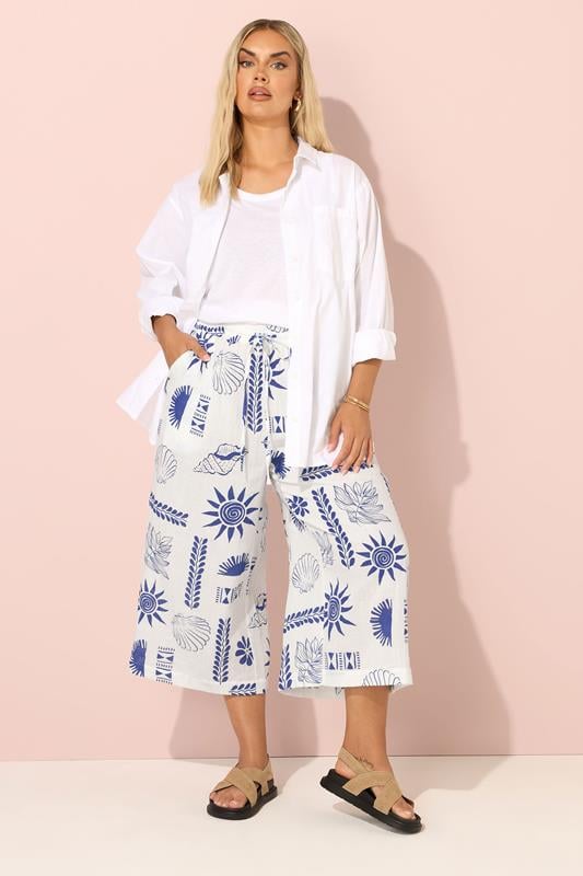 Evans YOURS Curve White Shell Print Midaxi Culottes