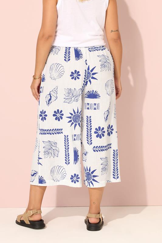 Evans YOURS Curve White Shell Print Midaxi Culottes