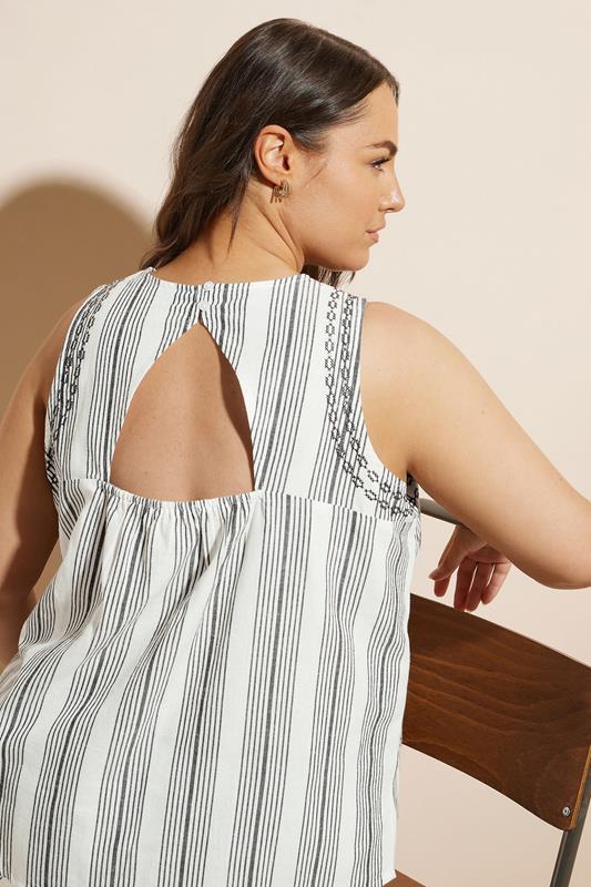 Evans YOURS Curve White Stripe Embroidered Linen Vest Top