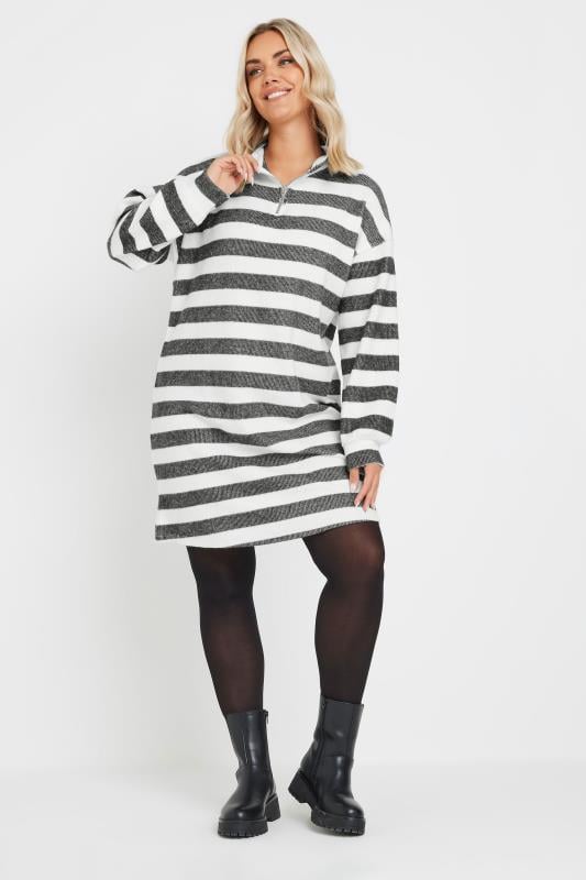 Evans YOURS Curve White Stripe Soft Touch Jumper Dress