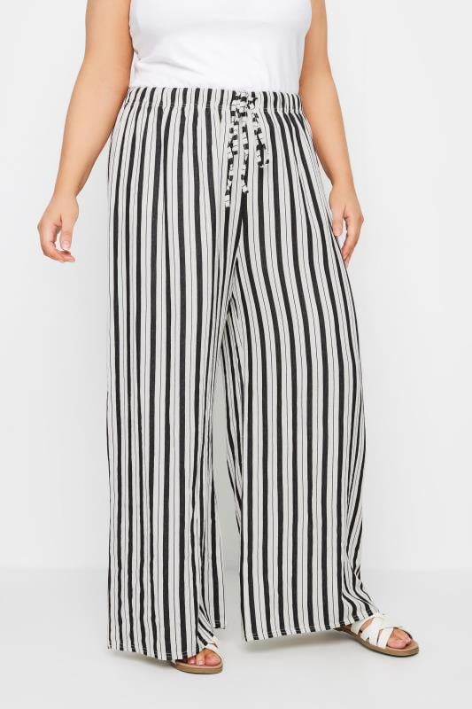 Evans YOURS Curve White Stripe Wide Leg Linen Look Trousers