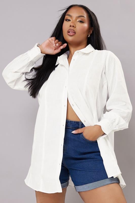 evans YOURS Curve White Trim Detail Oversized Shirt