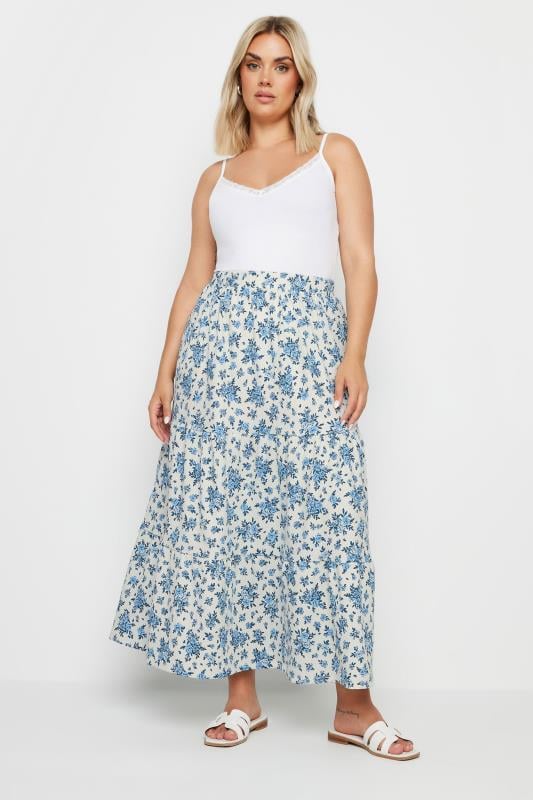Evans YOURS Curve White Vintage Floral Textured Maxi Skirt
